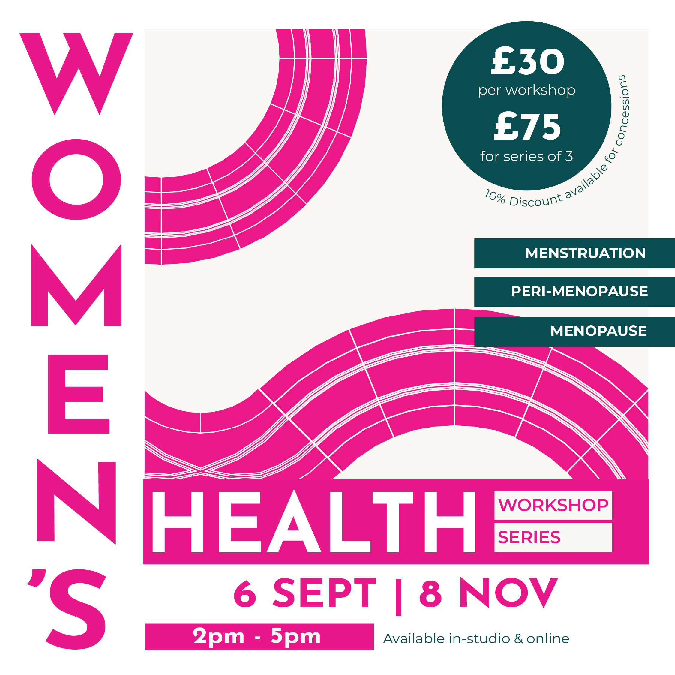 Promo graphic for Hereford Yoga Centre's Women's Health workshop series